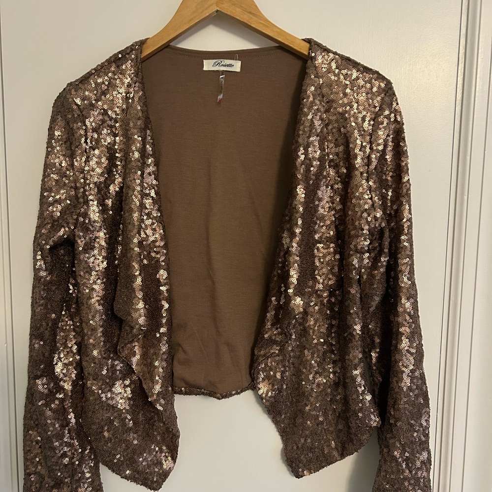 Elegant Brown Sequin Blazer
